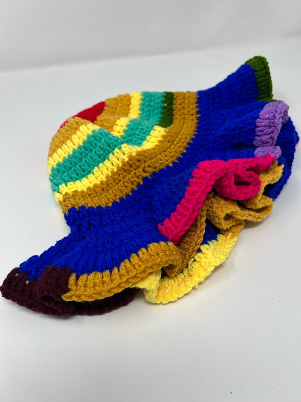 Handmade Multicolor Crochet Ruffle Hat - Multicolor - Picture 2 of 4